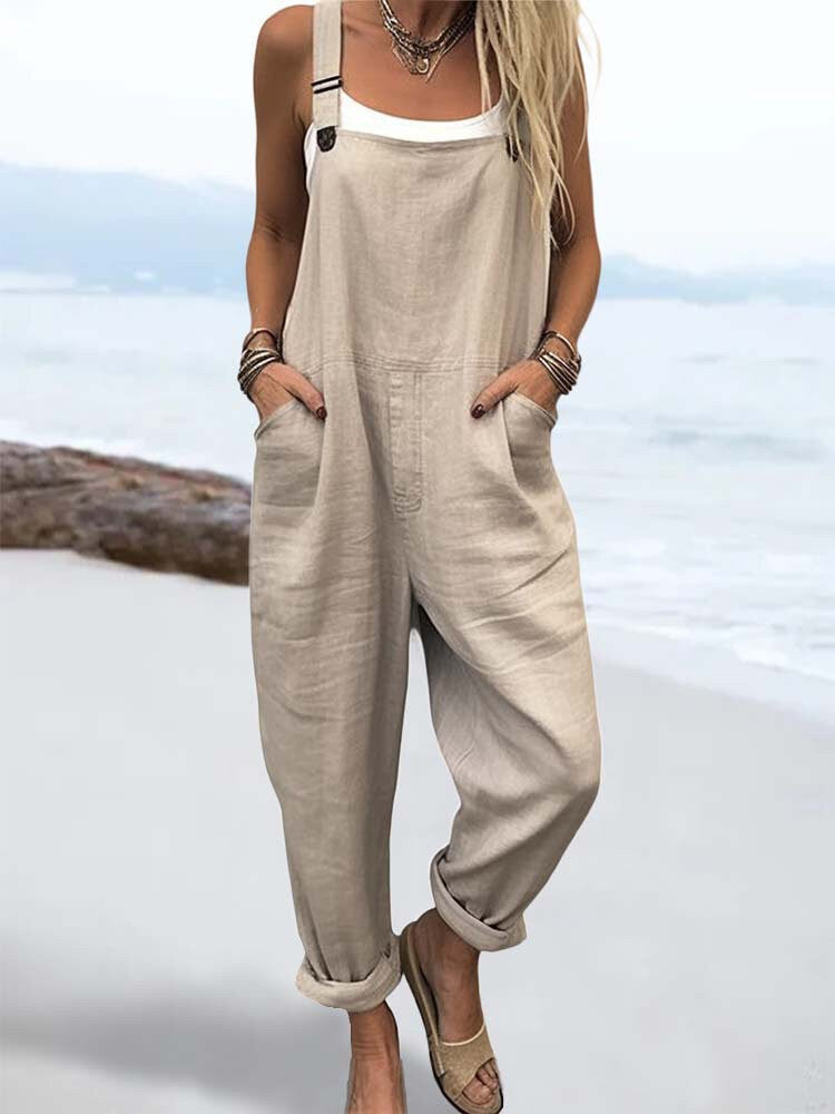 Women’s Overall Jumpsuit – Relaxed Fit – Adjustable Straps – Cotton Blend – Full Length