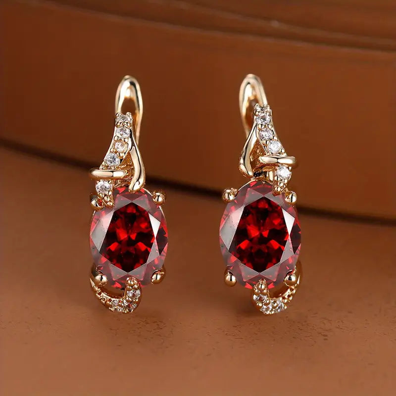 Crimson Twilight Drop Earrings | Gold 16k