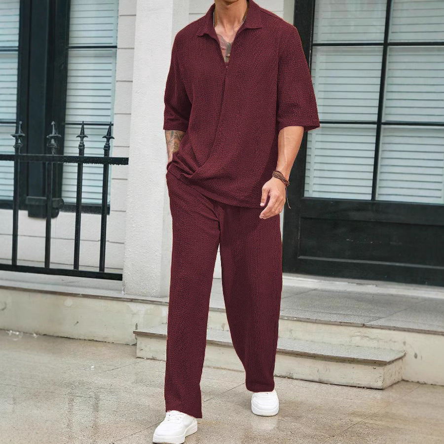 Men’s Casual Set – Lightweight Shirt and Pants – Relaxed Fit – Breathable Fabric