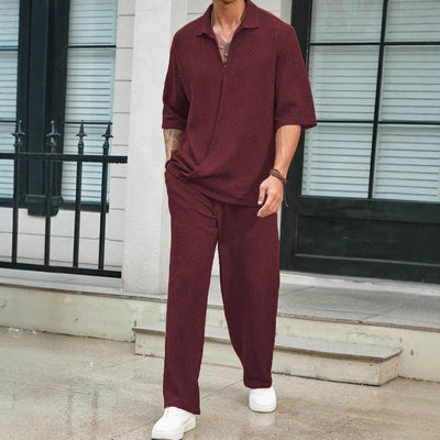 Men’s Casual Set – Lightweight Shirt and Pants – Relaxed Fit – Breathable Fabric