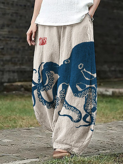 Sora | Wide-Leg Pants with Octopus Print