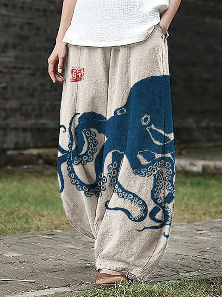 Lena | Wide-Leg Pants with Octopus Print