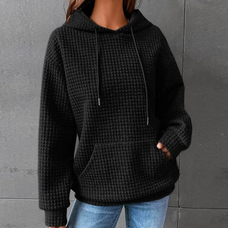 Women’s Quilted Hoodie – Relaxed Fit – Drawstring Hood – Kangaroo Pocket – Ribbed Hem