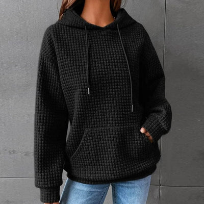 Women’s Quilted Hoodie – Relaxed Fit – Drawstring Hood – Kangaroo Pocket – Ribbed Hem