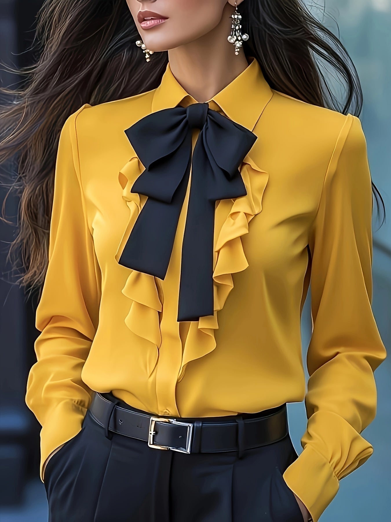 Rachel | Long Sleeve Button Up Blouse With Ruffled Bow
