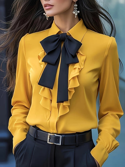 Rachel | Long Sleeve Button Up Blouse With Ruffled Bow