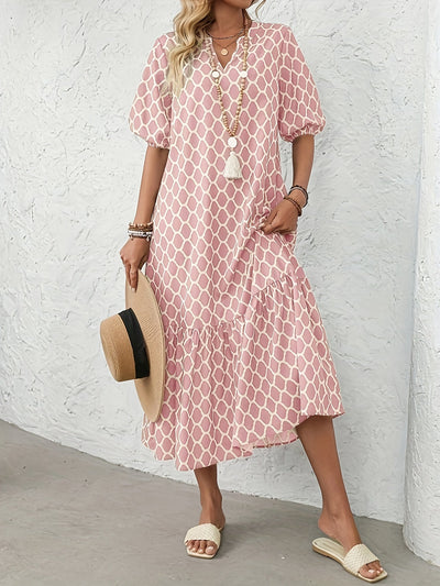 Hannah | Soft Pink Geometric Midi Dress