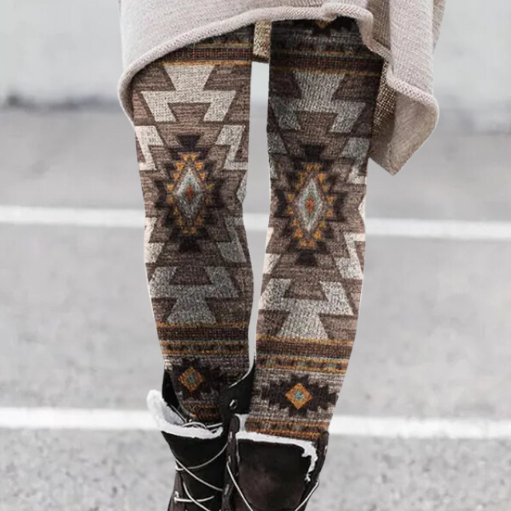 Women’s Leggings – Stretch Fit – Breathable Knit – Geometric Pattern – Full Length