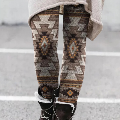 Women’s Leggings – Stretch Fit – Breathable Knit – Geometric Pattern – Full Length