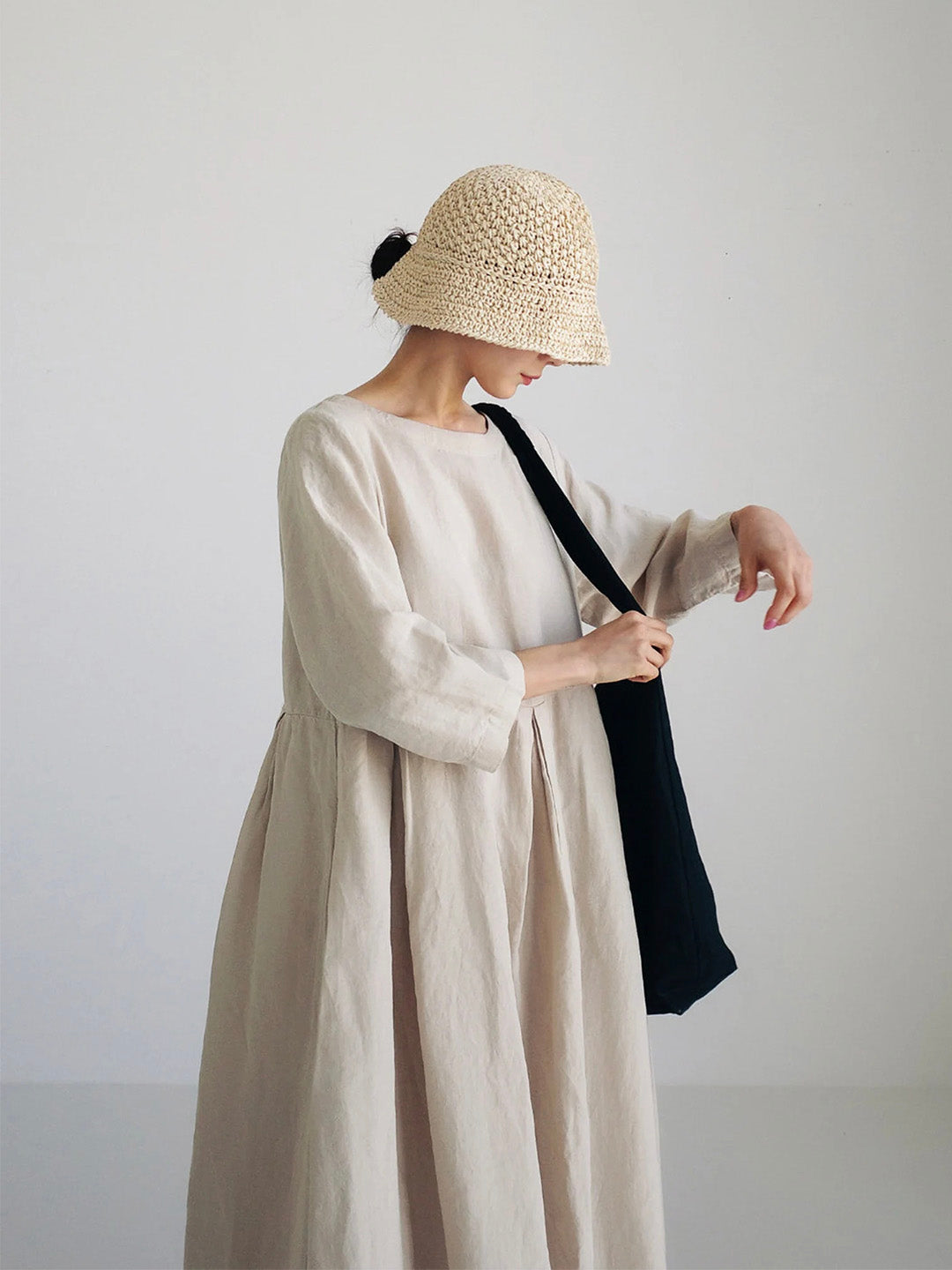 Luna™ - Loose Linen Dress with Side Pockets
