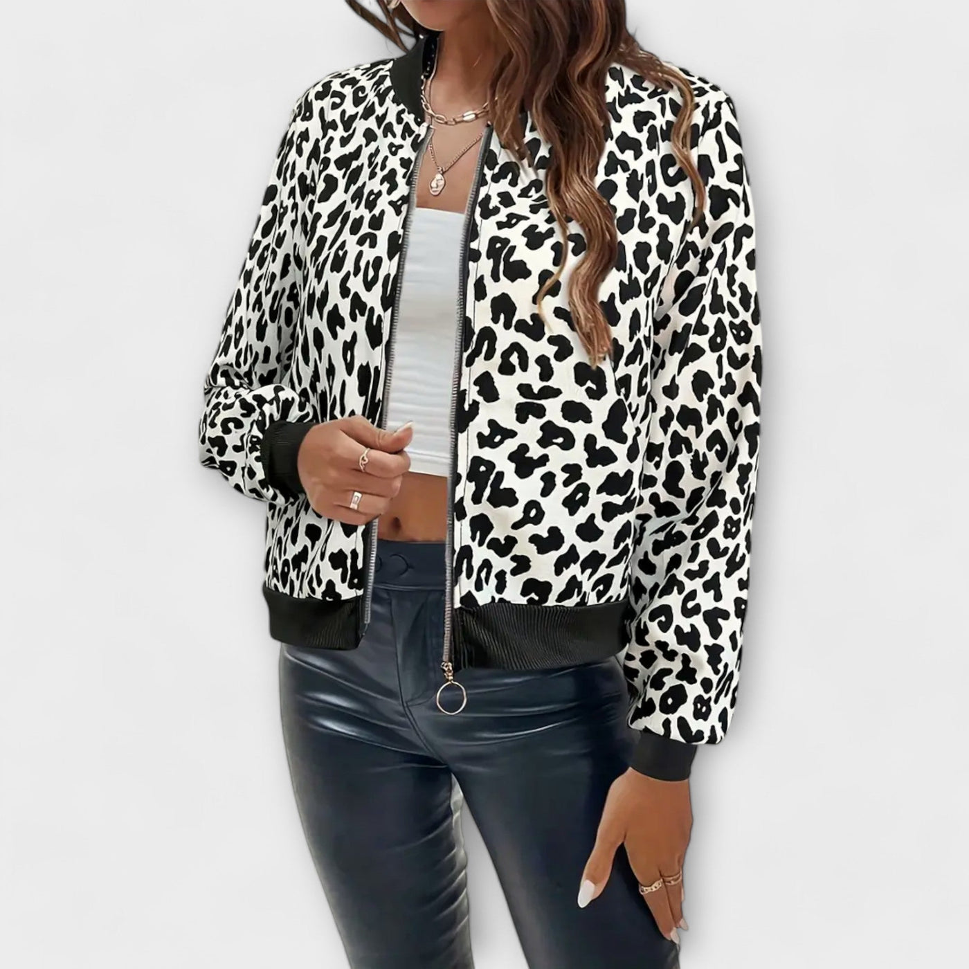 Leopard Patterned Jacket with Zipper