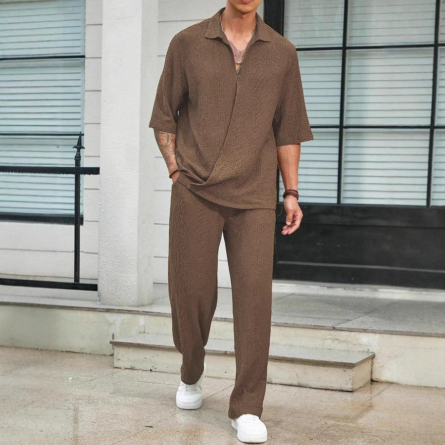 Men’s Casual Set – Lightweight Shirt and Pants – Relaxed Fit – Breathable Fabric