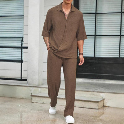 Men’s Casual Set – Lightweight Shirt and Pants – Relaxed Fit – Breathable Fabric