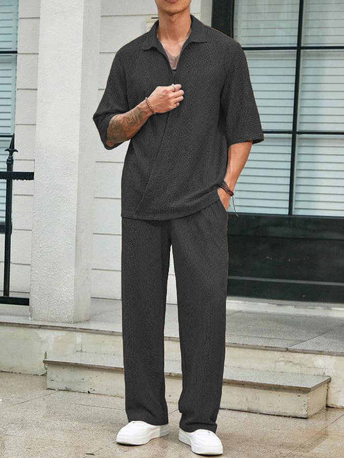 Men’s Casual Set – Lightweight Shirt and Pants – Relaxed Fit – Breathable Fabric