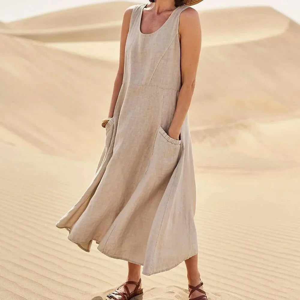 Avencea | Sleeveless Dress Made of 100% Cotton and Linen for Women
