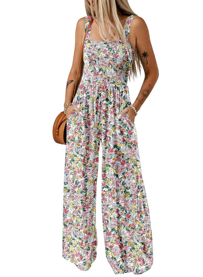 Florence - Floral Print Sleeveless Jumpsuit with Pockets