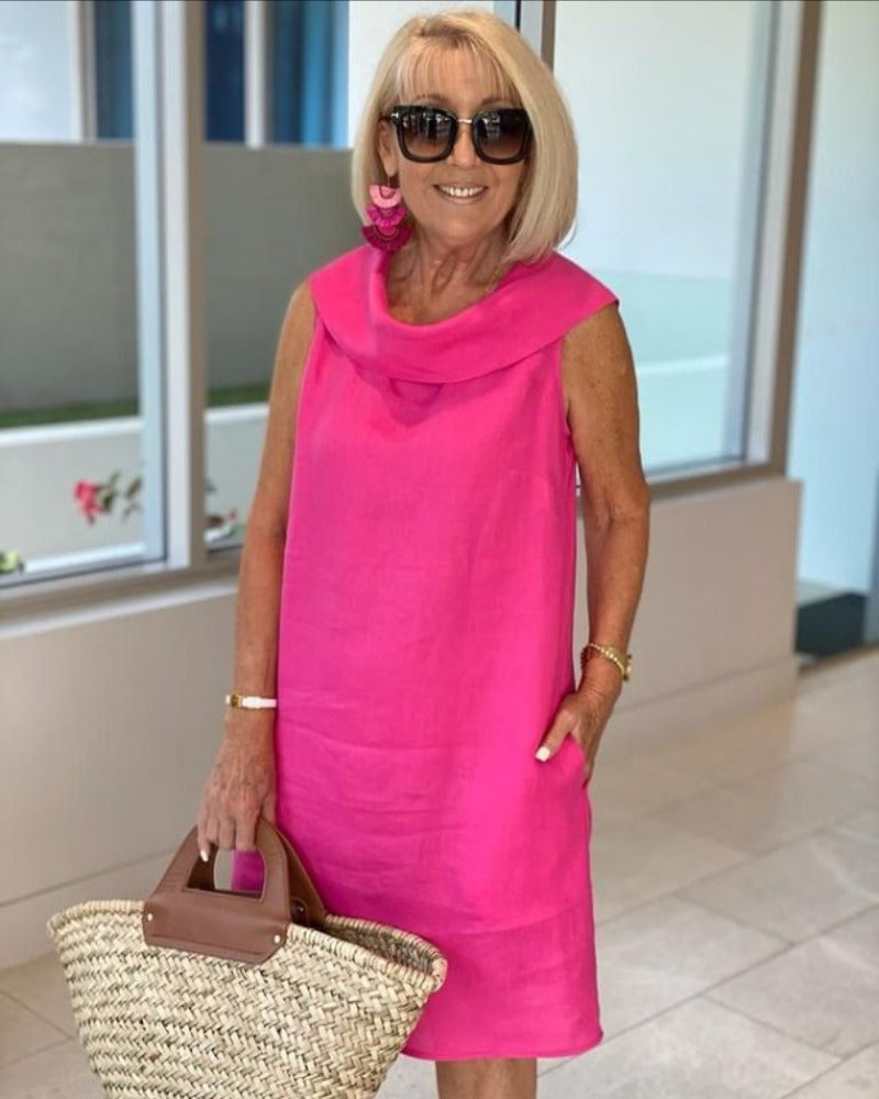 Lunessa - Elegant Linen Ruffle Collar Dress