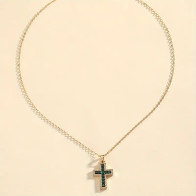 Solene Emerald Cross Pendant Necklace | Gold 18k