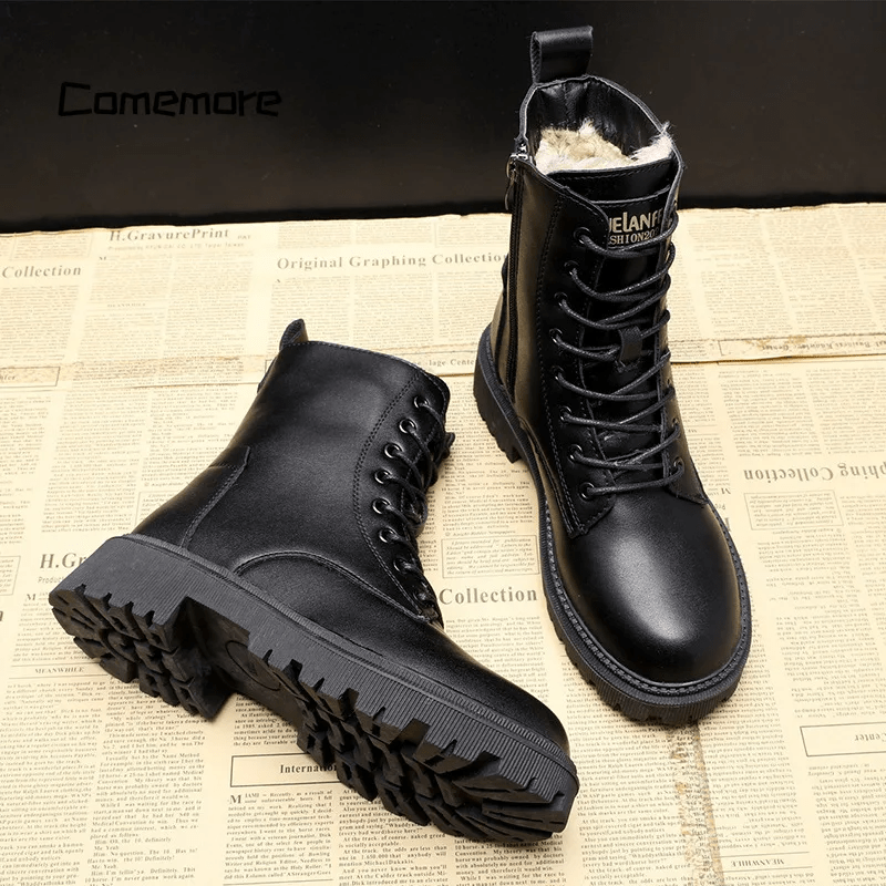 Helena™ | Black Leather Fur-Lined Insulated Boots