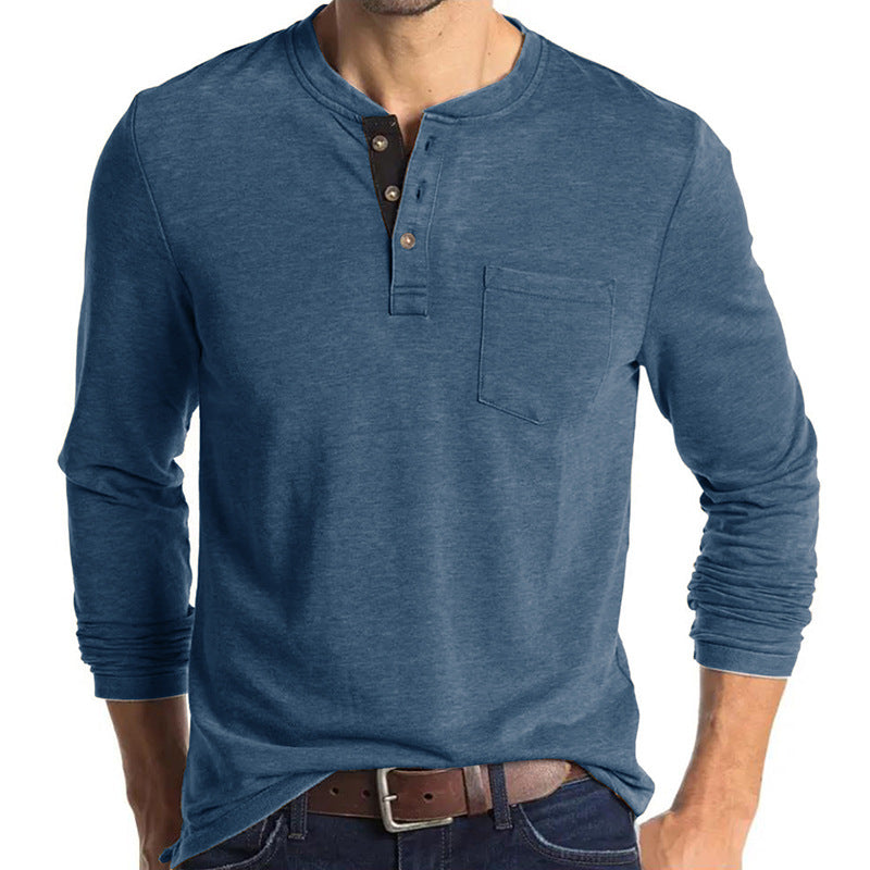 Men's long sleeve tee with button-down collar and chest pocket