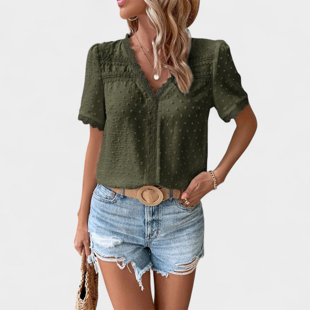 NORTHLINE STUDIO | LACE-TRIMMED BLOUSE