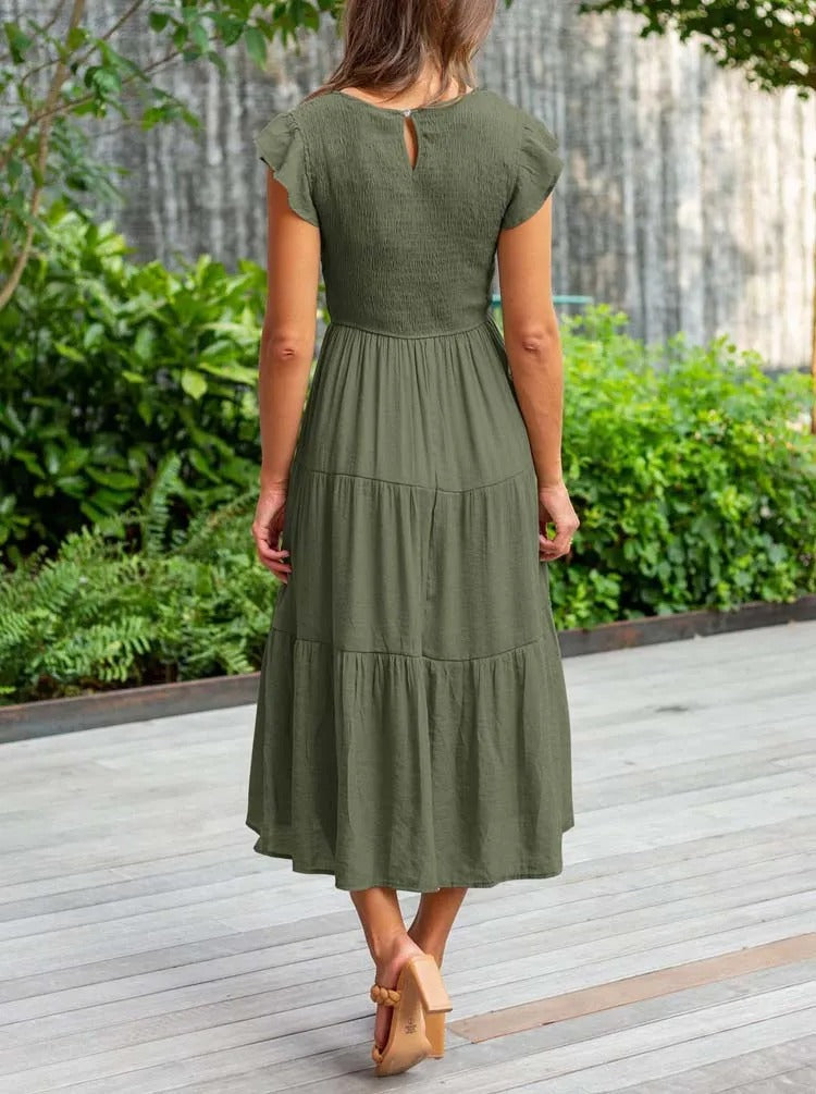 Avencea - Dress - Gathered Bust - Solid Color Summer Maxi Dress