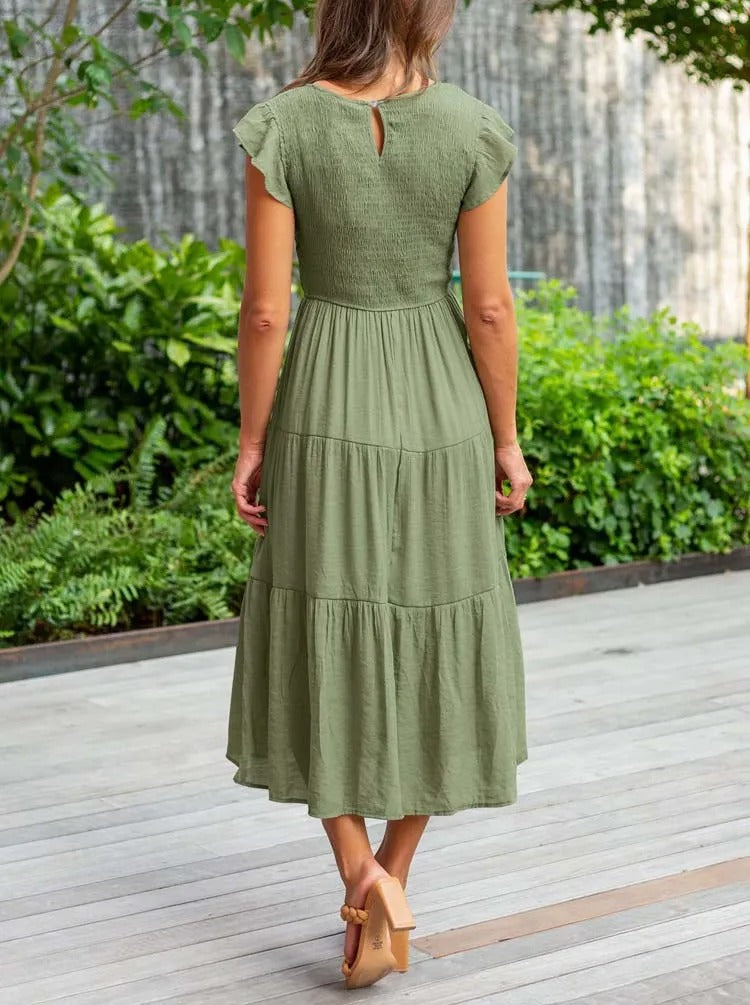 Avencea - Dress - Gathered Bust - Solid Color Summer Maxi Dress