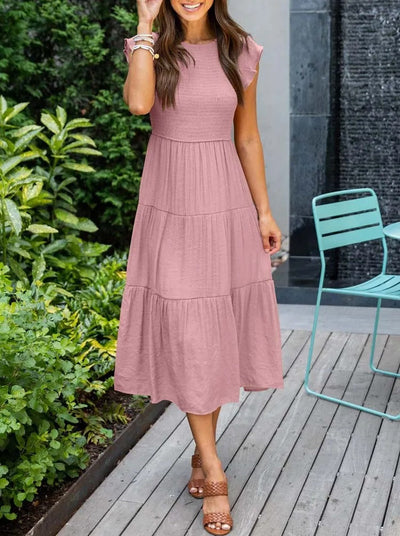 Avencea - Dress - Gathered Bust - Solid Color Summer Maxi Dress