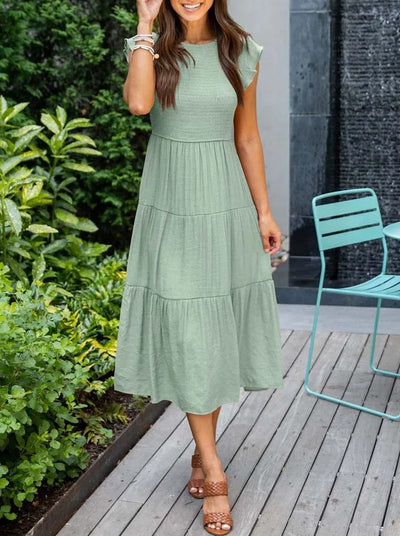 Avencea - Dress - Gathered Bust - Solid Color Summer Maxi Dress