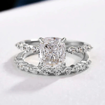 Bridal Cushion 2PC Ring Set | White Gold
