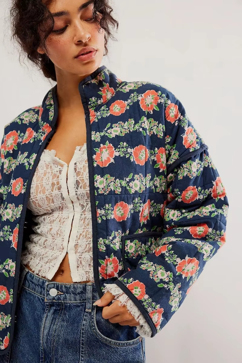 Layla™ - Modern Quilted Flower Print Jacket