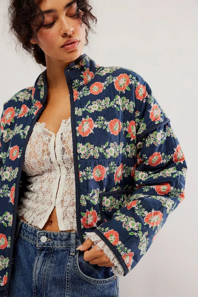 Layla™ - Modern Quilted Flower Print Jacket