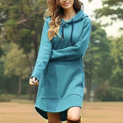 Women’s Hoodie Dress – Relaxed Fit – Cotton Blend – Long Sleeve with Kangaroo Pocket