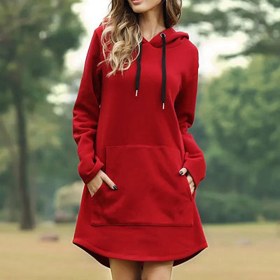 Women’s Hoodie Dress – Relaxed Fit – Cotton Blend – Long Sleeve with Kangaroo Pocket