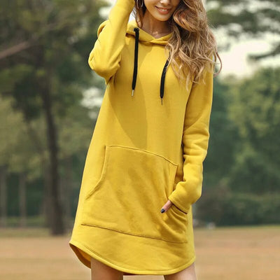 Women’s Hoodie Dress – Relaxed Fit – Cotton Blend – Long Sleeve with Kangaroo Pocket