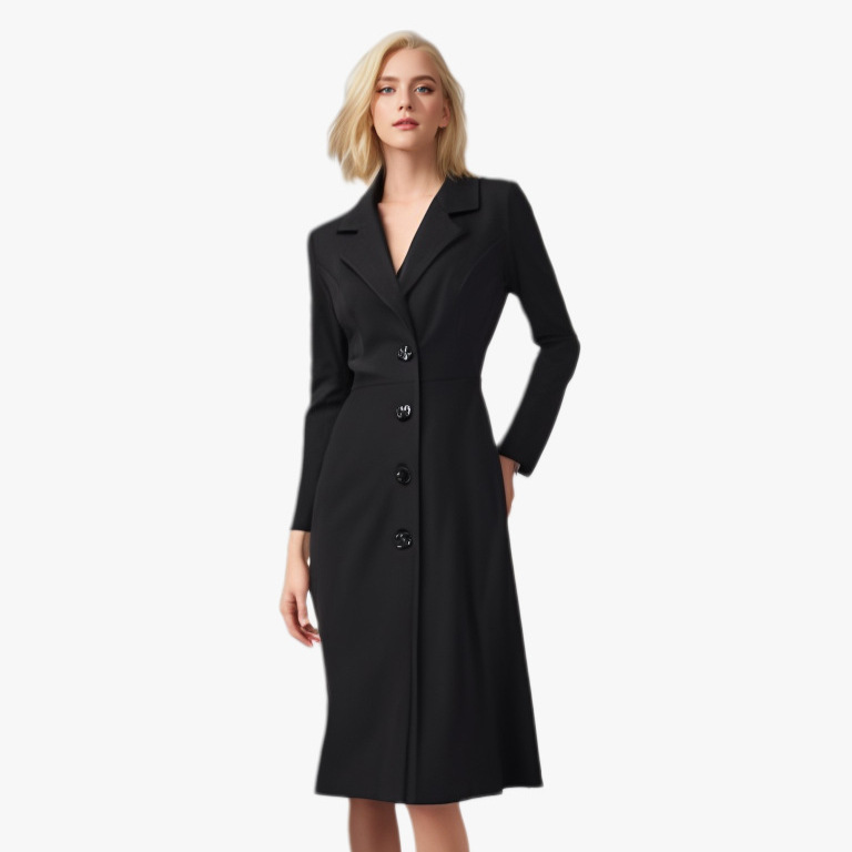 Women’s Wool Coat – Tailored Fit – Classic Lapel – Button Front – Mid-Length Sleeve