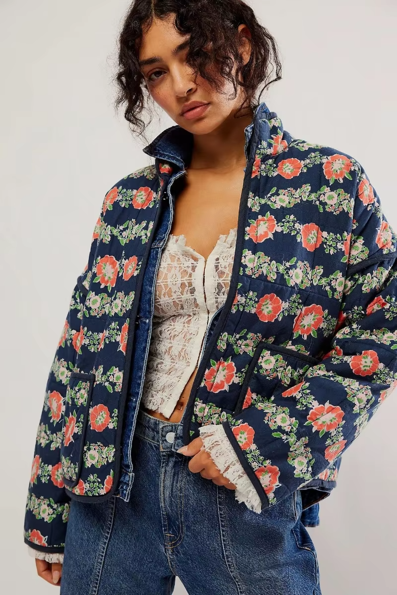 Layla™ - Modern Quilted Flower Print Jacket