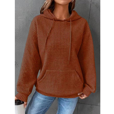 Women’s Quilted Hoodie – Relaxed Fit – Drawstring Hood – Kangaroo Pocket – Ribbed Hem
