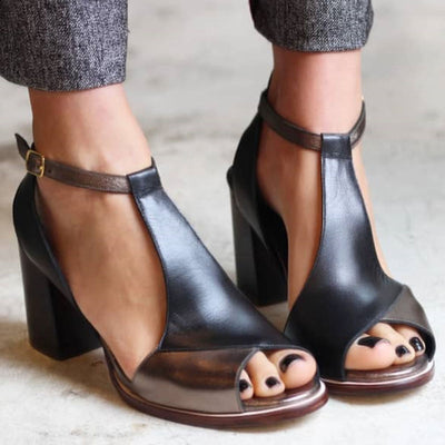 Nadaria | Black Patchwork Peep-Toe Heeled Sandals
