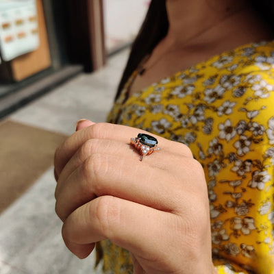 Green Oval Moissanite Silver Engagement Ring