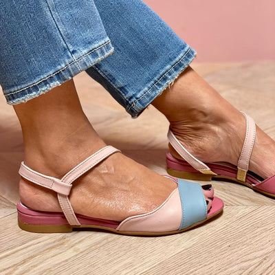 Ella | Asymmetric Pink Sandals with Colour Block Detail