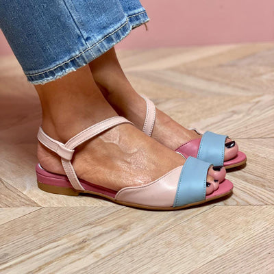 Roselina | Asymmetrical Pink Sandals in Color Block Style