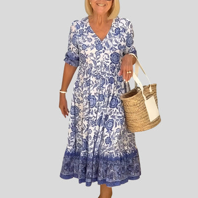 Luna | Elegant Floral V-Neck Dress