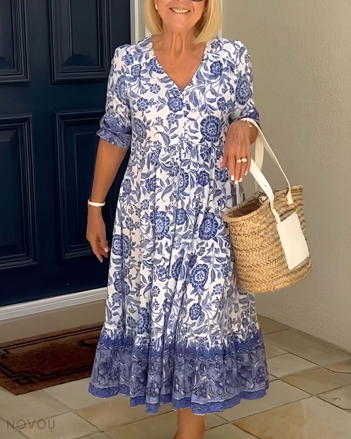 Aria™ | Elegant Floral Dress with V-Neck