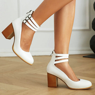 Clara | Smooth Ankle-Strap Sandals with Block Heel