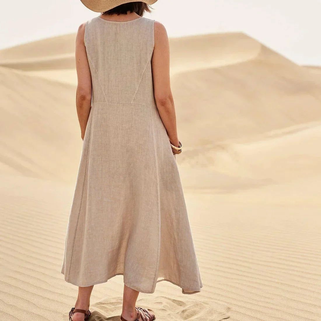 Avencea | Sleeveless Dress Made of 100% Cotton and Linen for Women
