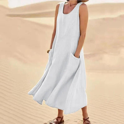 Avencea | Sleeveless Dress Made of 100% Cotton and Linen for Women