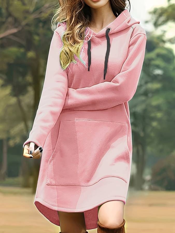 Women’s Hoodie Dress – Relaxed Fit – Soft Fleece – Kangaroo Pocket – Long Sleeve