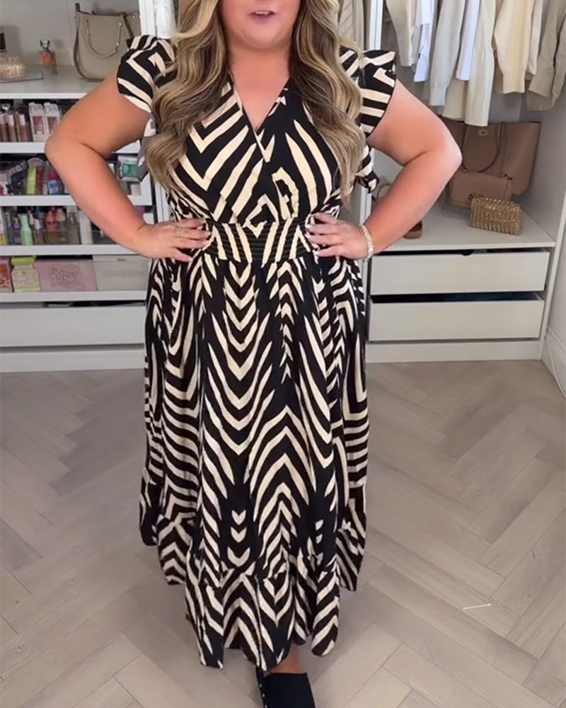 Zaria – Lotus Sleeve A-Line Zebra Waist Dress