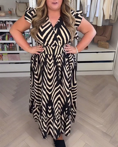 Zaria – Lotus Sleeve A-Line Zebra Waist Dress